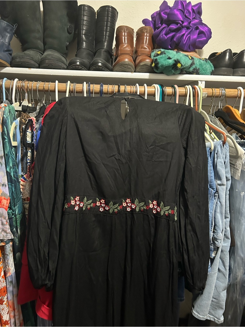 Farm Rio Embroidered V-Neck Black Jumpsuit with Floral Waist Detail - Picture 3 of 3